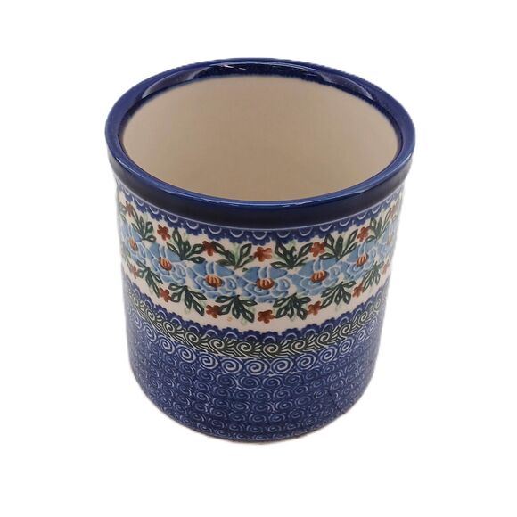 Unikat M. Starzyk Ceramic Utensil Holder w/ Swirl Blue/Wave & Floral Pattern - Picture 2 of 12